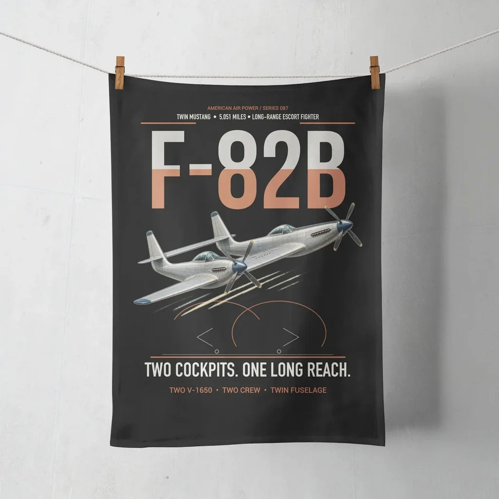 F-82B Twin Mustang design on black towel