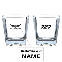 Thumbnail for Boeing 727 Flat Text aviation design on whiskey glass, crystal-clear premium glassware.