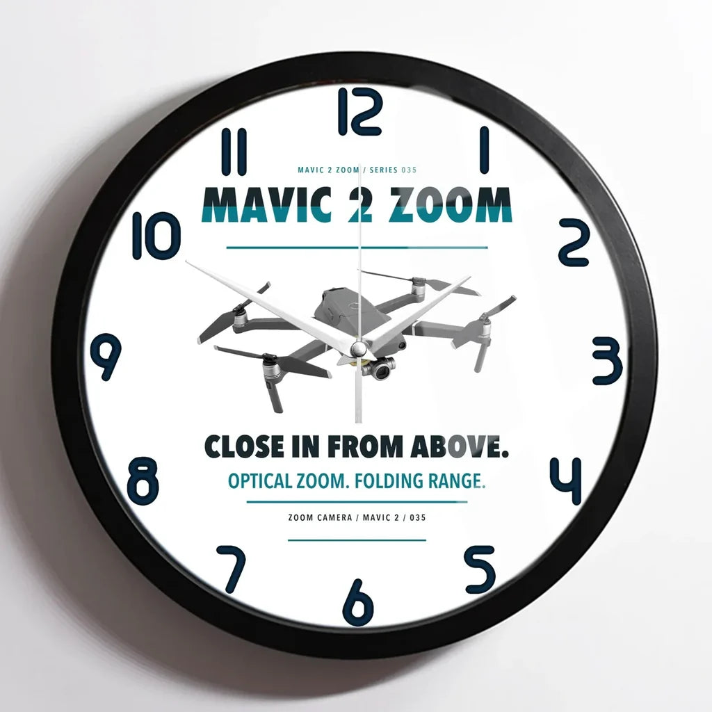 DJI Mavic 2 Zoom design on white framed wall clock