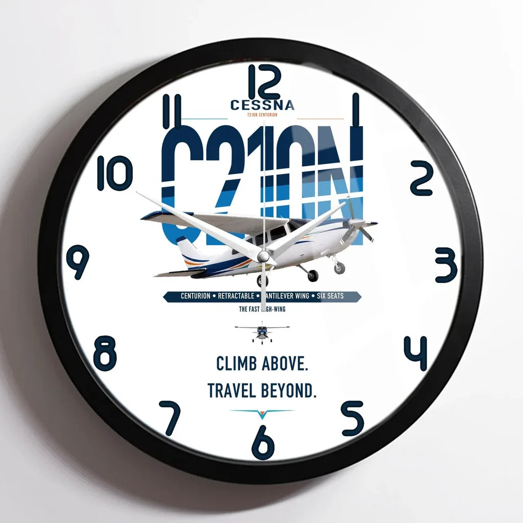 Cessna T210N Centurion design on white framed wall clock