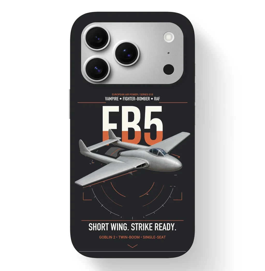 de Havilland Vampire FB5 design on black magsafe iphone case, for iPhone 17 Pro