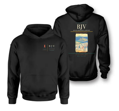 Milas-Bodrum Airport (BJV) design on black double-side hoodie
