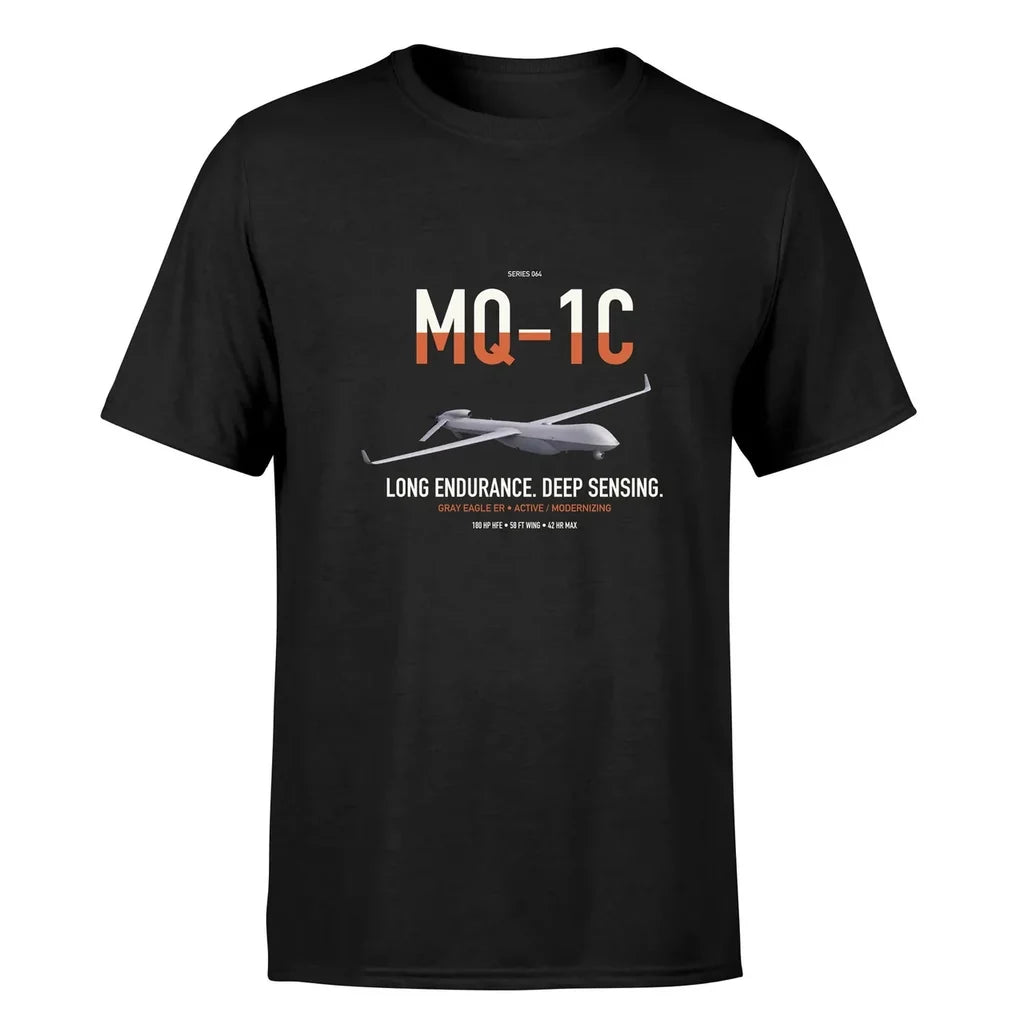 MQ-1C Gray Eagle ER design on black double-side t-shirt, single-side print