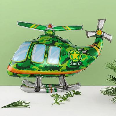 Cartoon 3D Helicopter Fighter Balloon: Durable Aluminum Foil Material, Detailed Jet Shape – Ideal for Kids' Parties aviation.