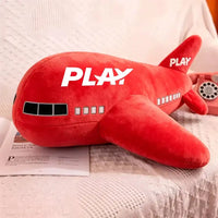 Thumbnail for Play Airlines aviation design on soft polyester filling airplane-shape decorative pillow.