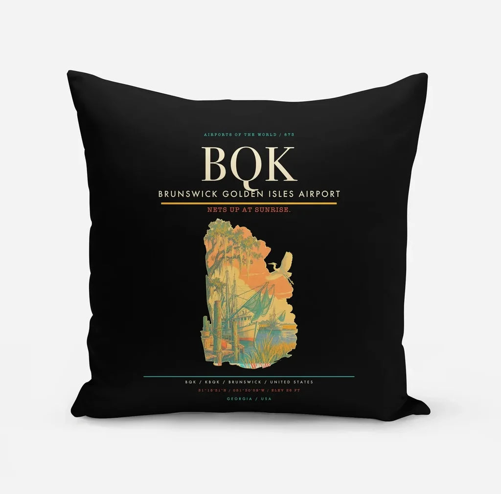Brunswick Golden Isles Airport (BQK) design on black pillow