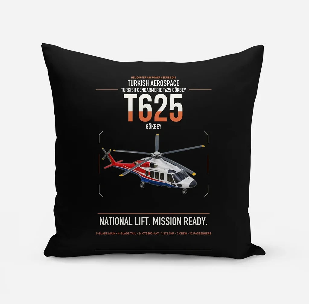 Turkish Aerospace T625 Gökbey design on black pillow