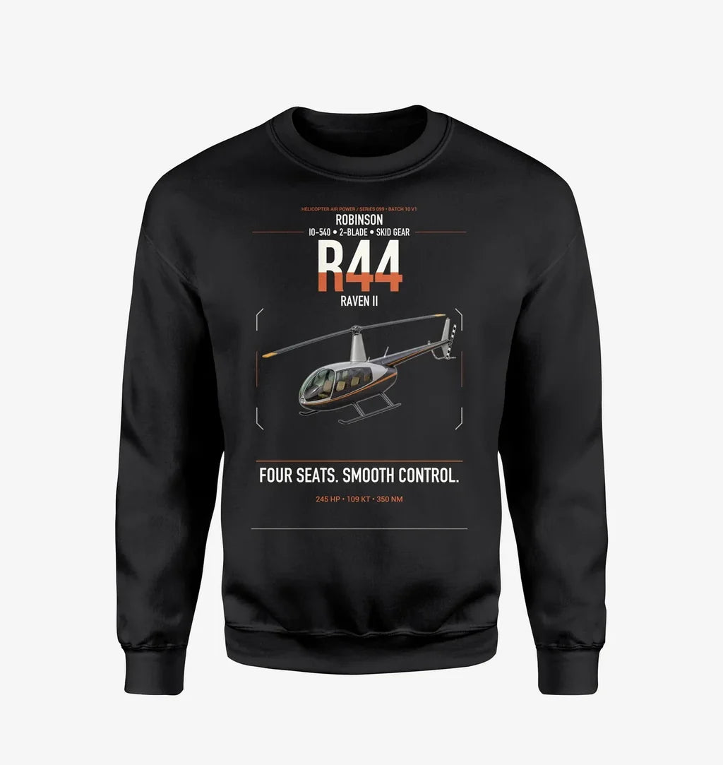 Robinson R44 Raven II design on black sweatshirt