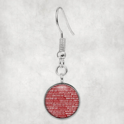Remove Before Flight 3-Red aviation-themed earrings, polished hypoallergenic alloy.
