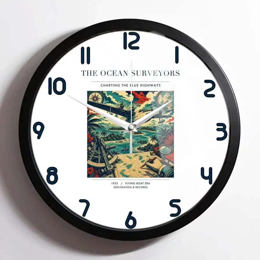 VINTAGE G4064 - The Ocean Surveyors - Designed Wall Clocks design on white framed