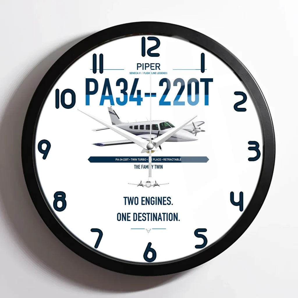 Piper PA-34-220T Seneca V design on white framed wall clock