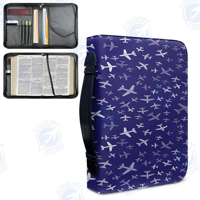 Different Sizes Seamless Airplanes aviation print PU accessories bag, PU faux leather.