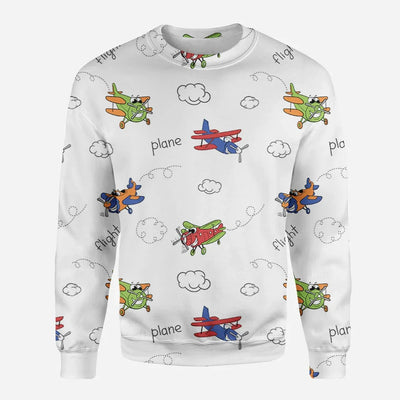 Colorful Cartoon Planes aviation design printed on soft cotton blend 3D sweatshirt.