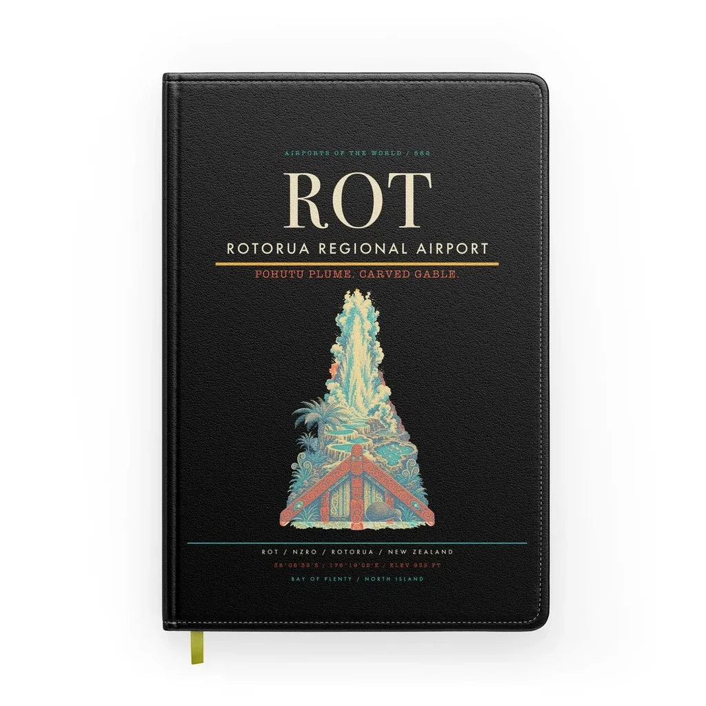 Rotorua Regional Airport (ROT) design on black notebook