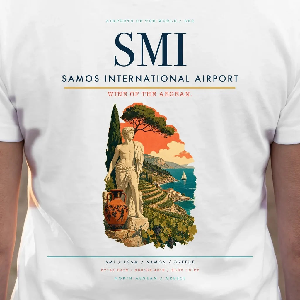 Samos International Airport (SMI) double-side t-shirt design close-up cover