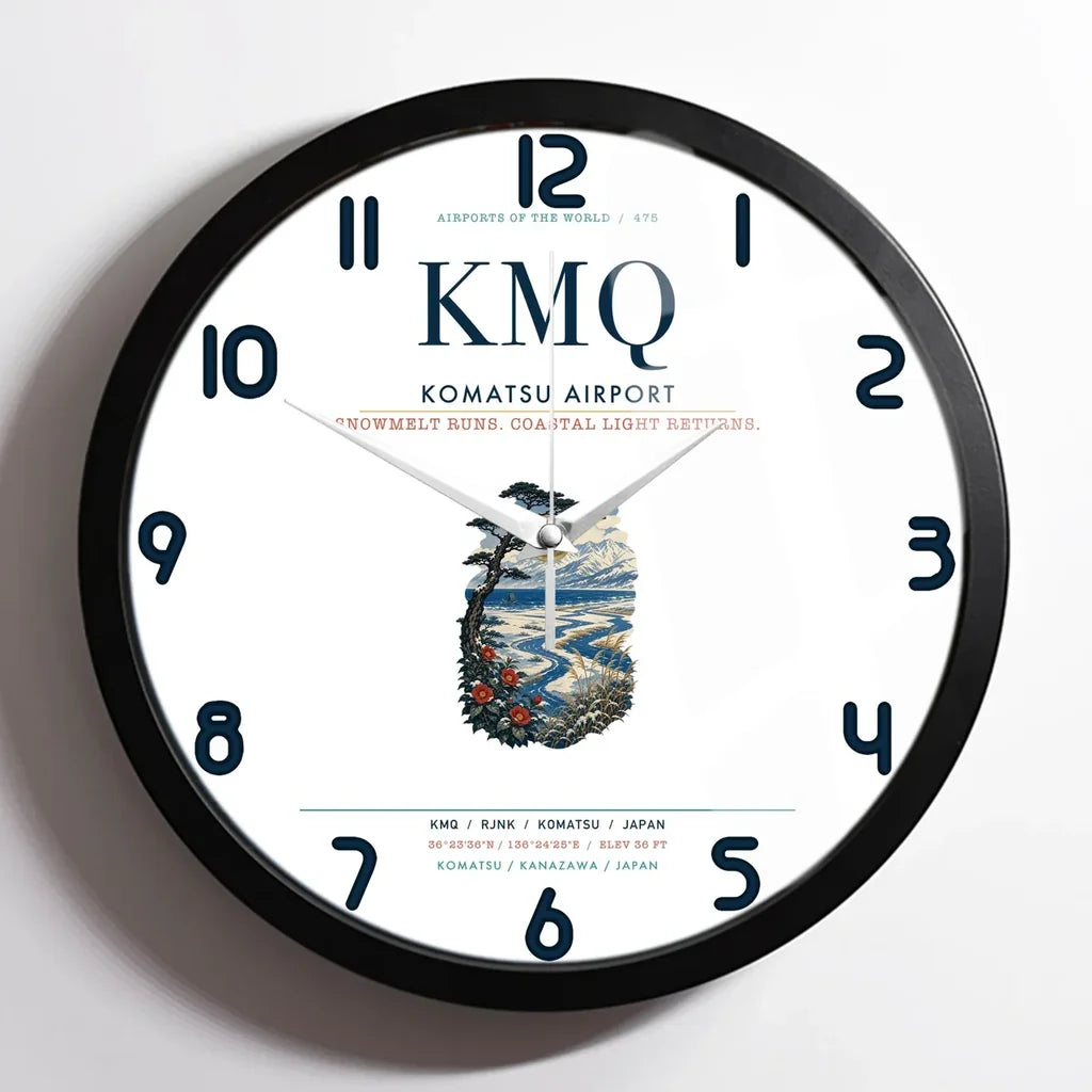 Komatsu Airport (KMQ) design on white framed wall clock