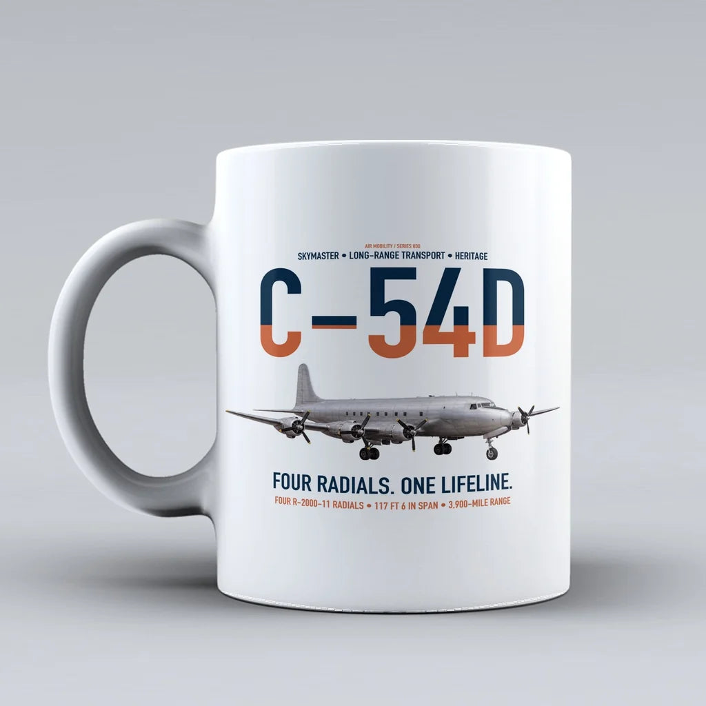 C-54D Skymaster design on white ceramic mug, double-side print