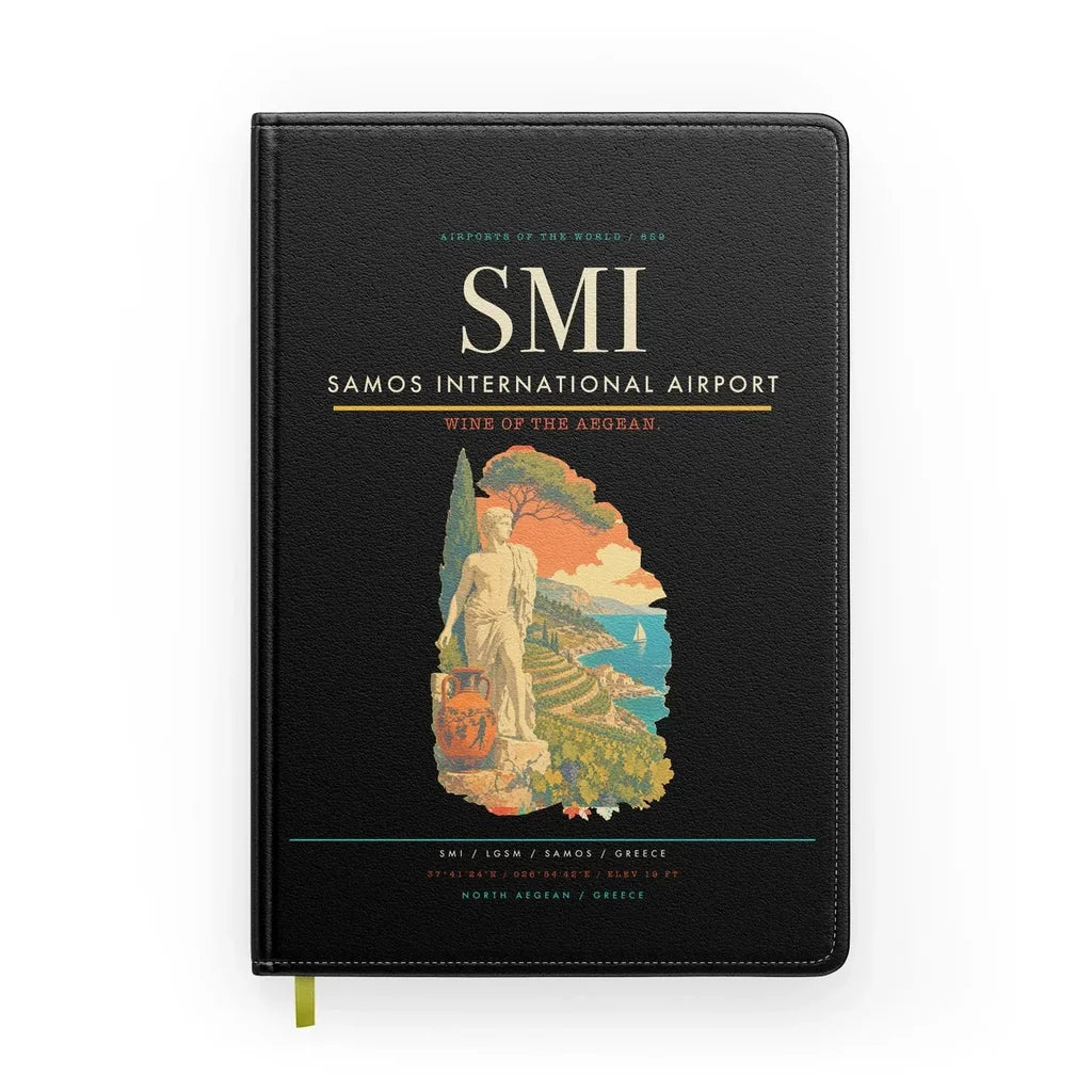 Samos International Airport (SMI) design on black notebook