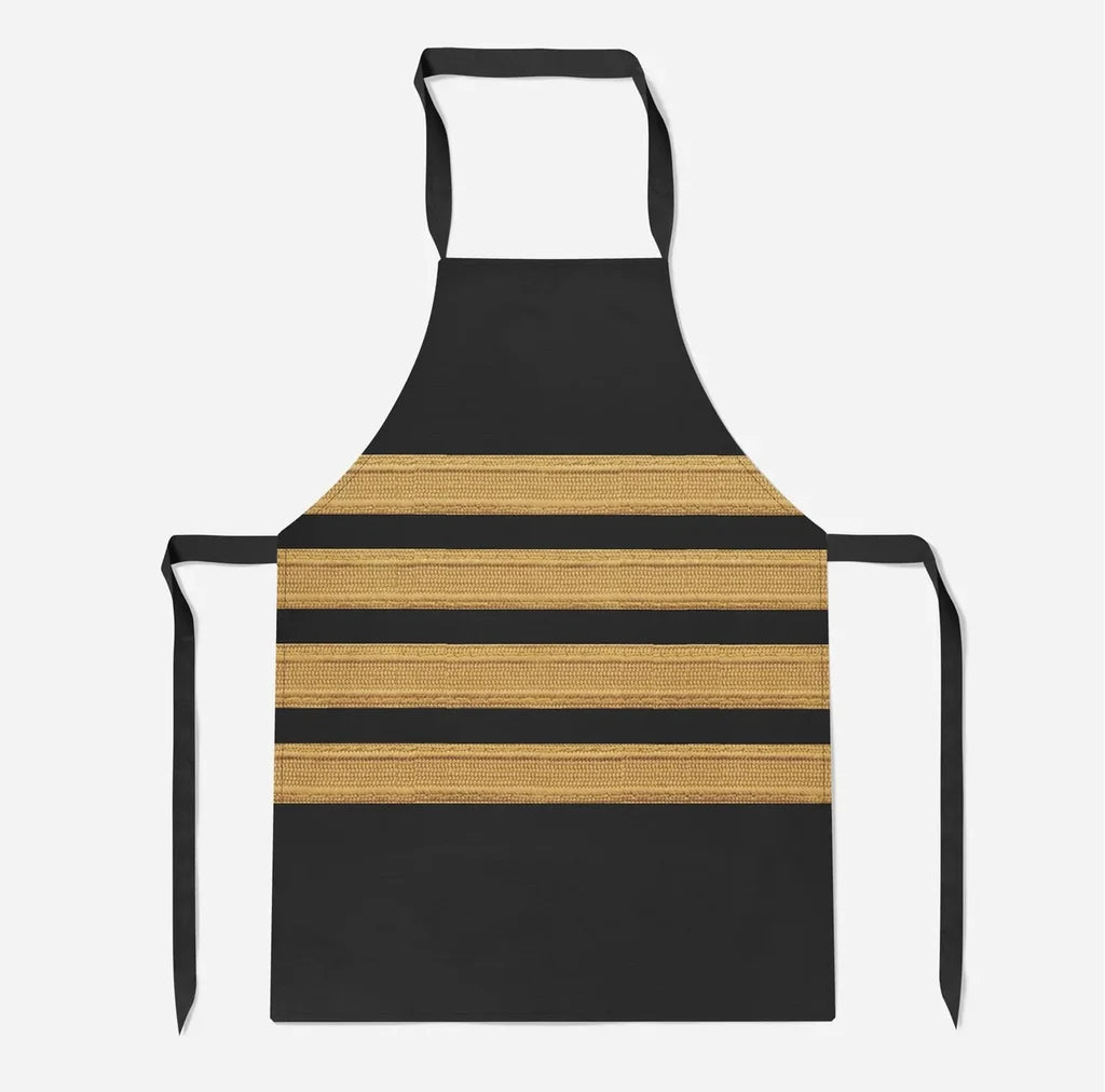 Pilot Epaulette 4 Lines aviation design on durable cotton blend kitchen apron.