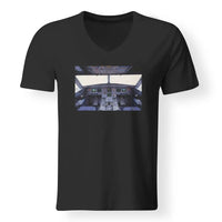 Thumbnail for Airbus A320 Cockpit (Wide) aviation design printed on soft cotton V-neck T-shirt.