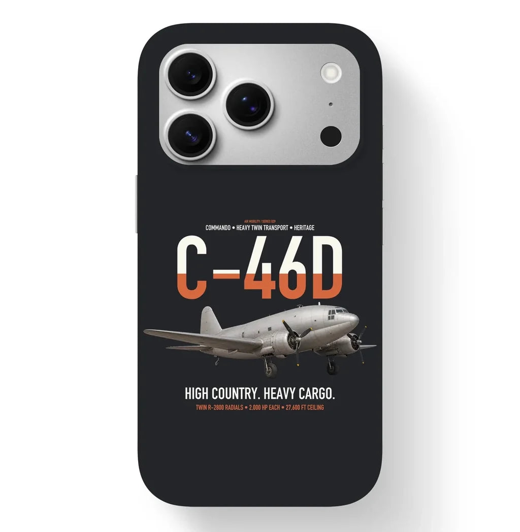 C-46D Commando design on black magsafe iphone case, for iPhone 17 Pro