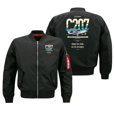 Cessna T207A Stationair 8 design on black bomber jacket, double-side print
