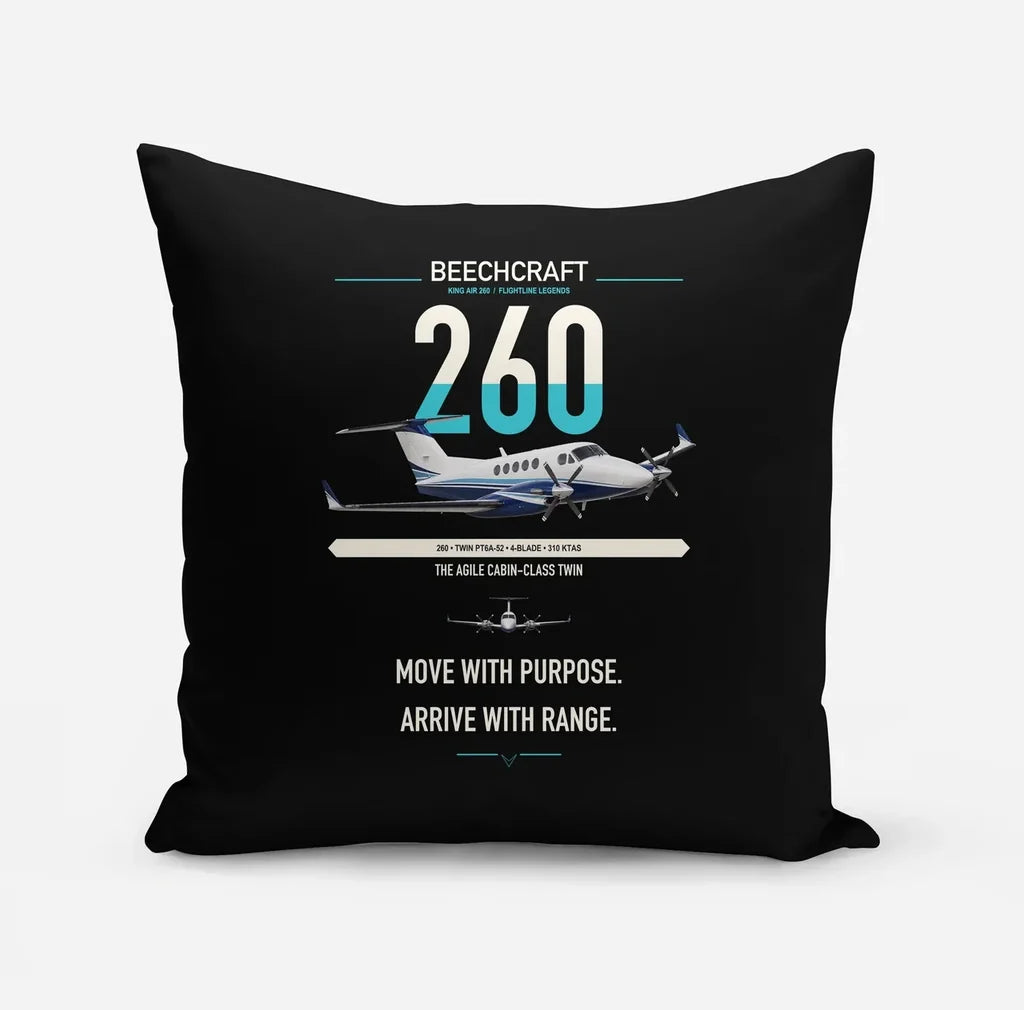 Beechcraft King Air 260 design on black pillow