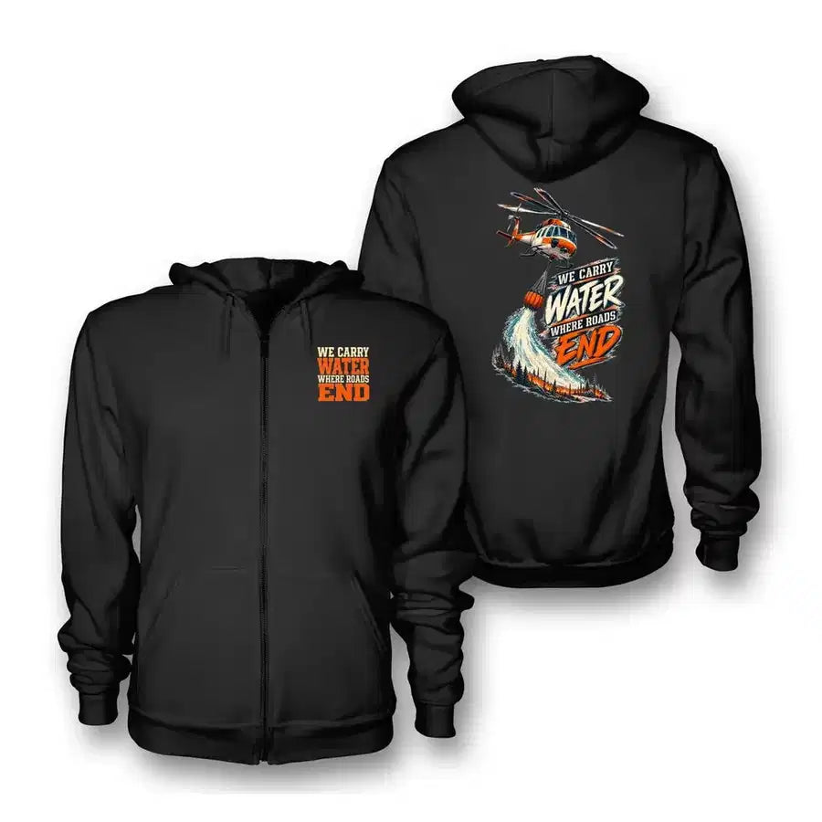 SIGNAL 666 - We Carry Water Where Roads End - Zipped Hoodie design on black zipped hoodie