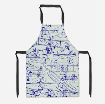 Amazing Drawings of Old Aircrafts aviation design on durable cotton blend kitchen apron.