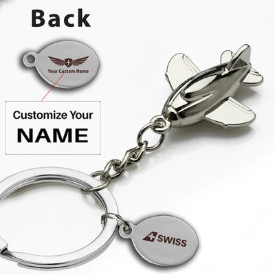 Swiss International Airlines aviation airplane-shape key chain in polished metal alloy.