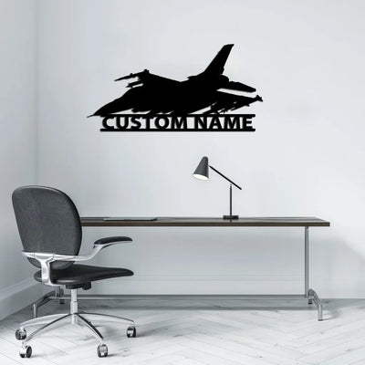 The Fighting Falcon F16 aviation design on durable metal with painted finish metal wall sign.