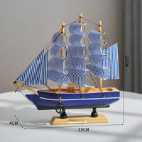 Thumbnail for Side view of Blue Nautical Wooden Sailboat Model Ornament aviation model ship in diecast metal or wood with detailed parts.
