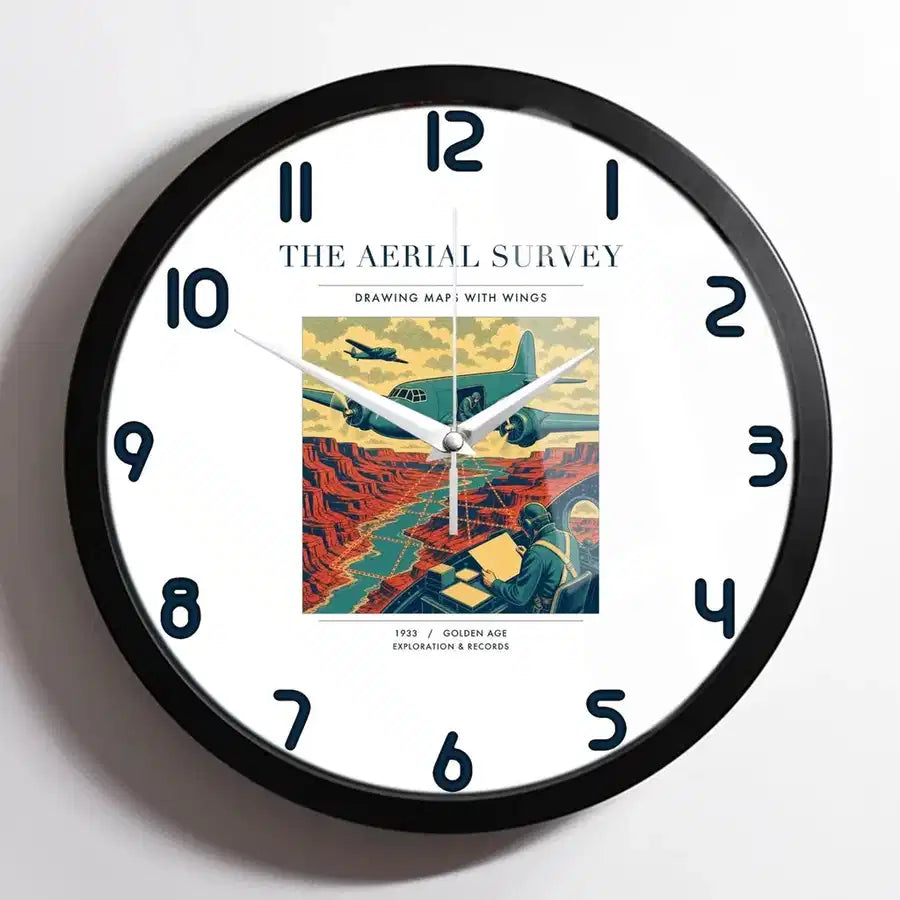 VINTAGE G4031 - The Aerial Survey - Designed Wall Clocks design on white framed