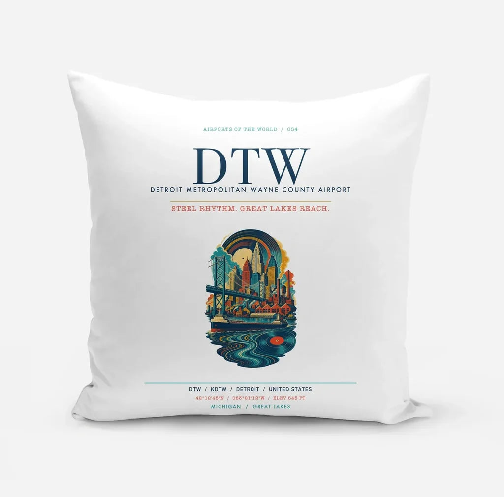 Detroit Metropolitan Wayne County Airport (DTW) design on white pillow