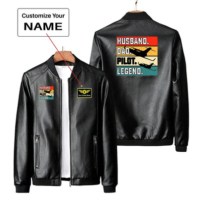 Husband & Dad & Pilot & Legend PU aviation design printed on genuine leather with quilted lining leather jacket.