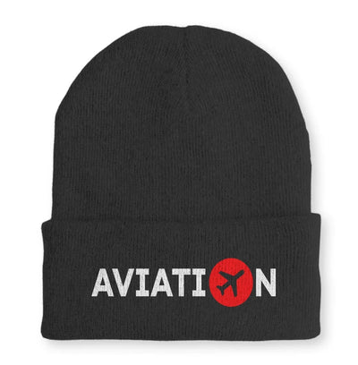 Aviation Embroidered aviation embroidery on soft knit fabric beanie.