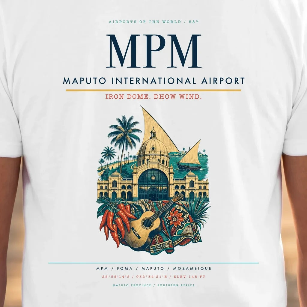 Maputo International Airport (MPM) double-side t-shirt design close-up cover