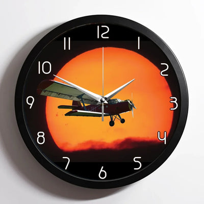 Amazing Antonov-2 With Sunset aviation design on premium wood and metal wall clock.