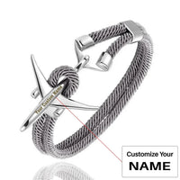 Thumbnail for (Edition 2) Boeing 777 Airplane Rope aviation-themed bracelet, polished metal.