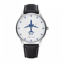 Thumbnail for Boeing 737 aviation watch with leather strap, leather strap body with engraved detail.