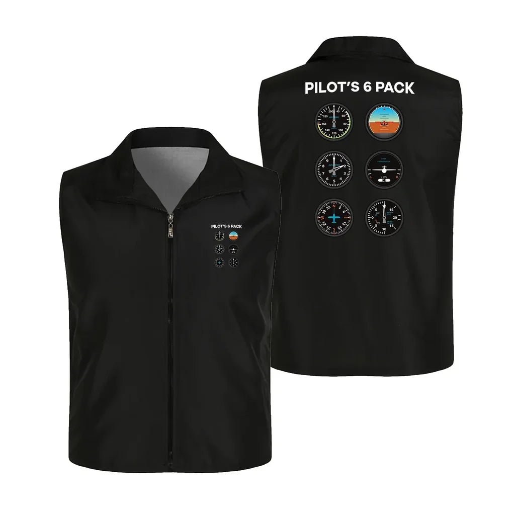 Pilot's 6 Pack Thin Style aviation design printed on lightweight shell with sleeveless design thin vest.