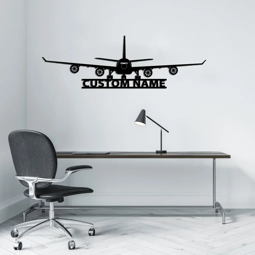 Airbus A340 Silhouette aviation design on durable metal with painted finish metal wall sign.
