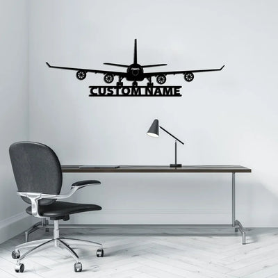 Airbus A340 Silhouette aviation design on durable metal with painted finish metal wall sign.