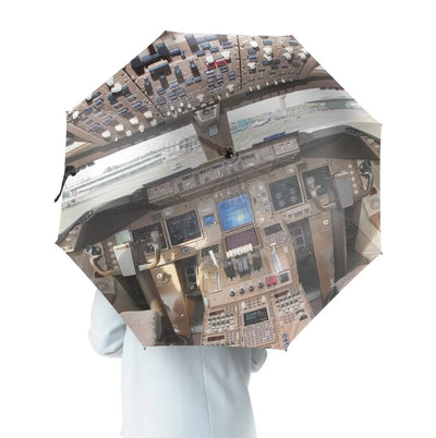 Boeing 747 Cockpit aviation design on windproof polyester umbrella.