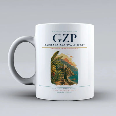 Gazipasa-Alanya Airport (GZP) airport code design on white ceramic mug
