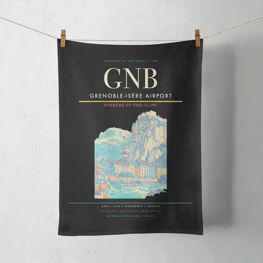 Grenoble-Isère Airport (GNB) design on black towel