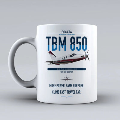 Socata TBM 850 design on white ceramic mug, double-side print