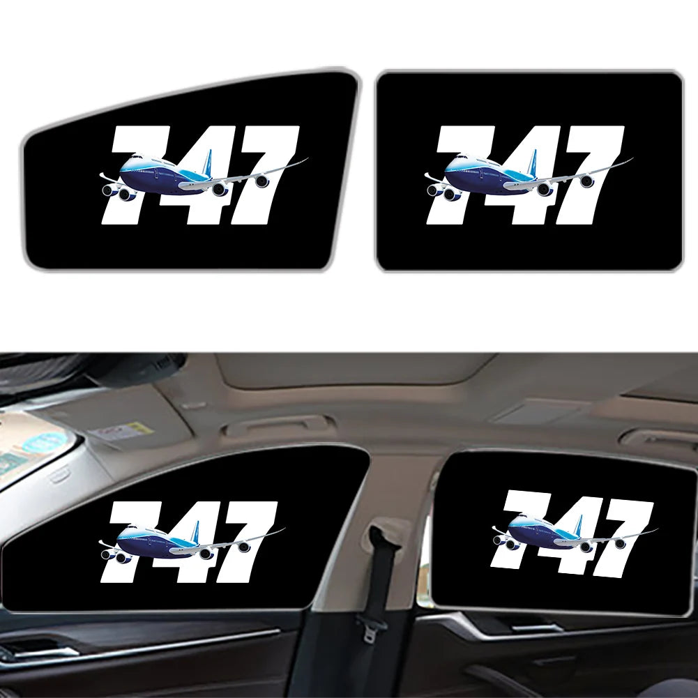 Super Boeing 747 Car Sun Shade (Side window) aviation design on reflective polyester car side window sun shade.