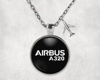 Thumbnail for Side view of Airbus A320 & Text aviation necklace in stainless steel, polished finish.