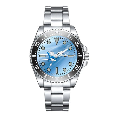 Beautiful Painting of Boeing 787 Dreamliner Luxury Aviators aviation-themed aviator watch, polished premium stainless steel.